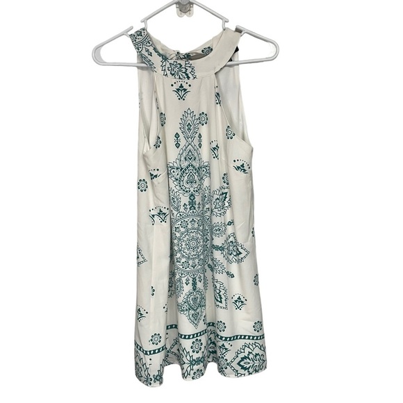 Lulu's I Can Sea It Now Cream Teal Paisley Medallion Print Mini Dress, XS - Picture 1 of 7